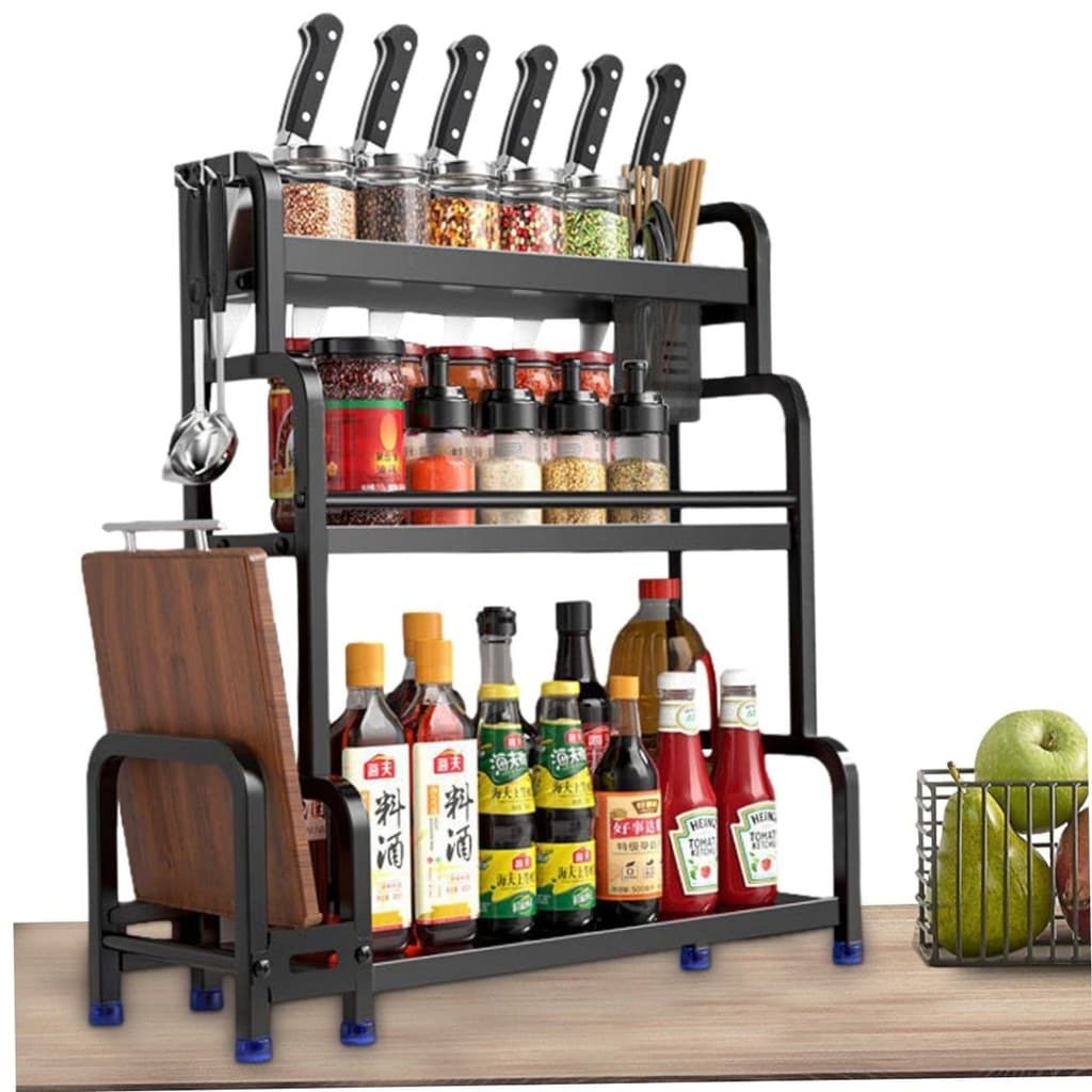 Organizador de Cozinha Multiuso 3 Andares – Suporte para Temperos, Facas e Tábua