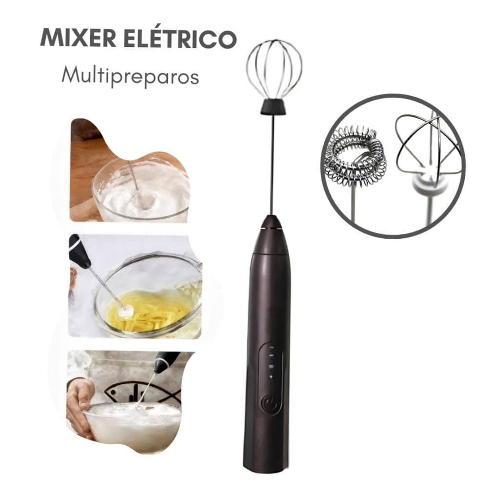 PRETA - (Premium) Mini Batedor Mixer Elétrico Portátil Bivolt | AJ-I22