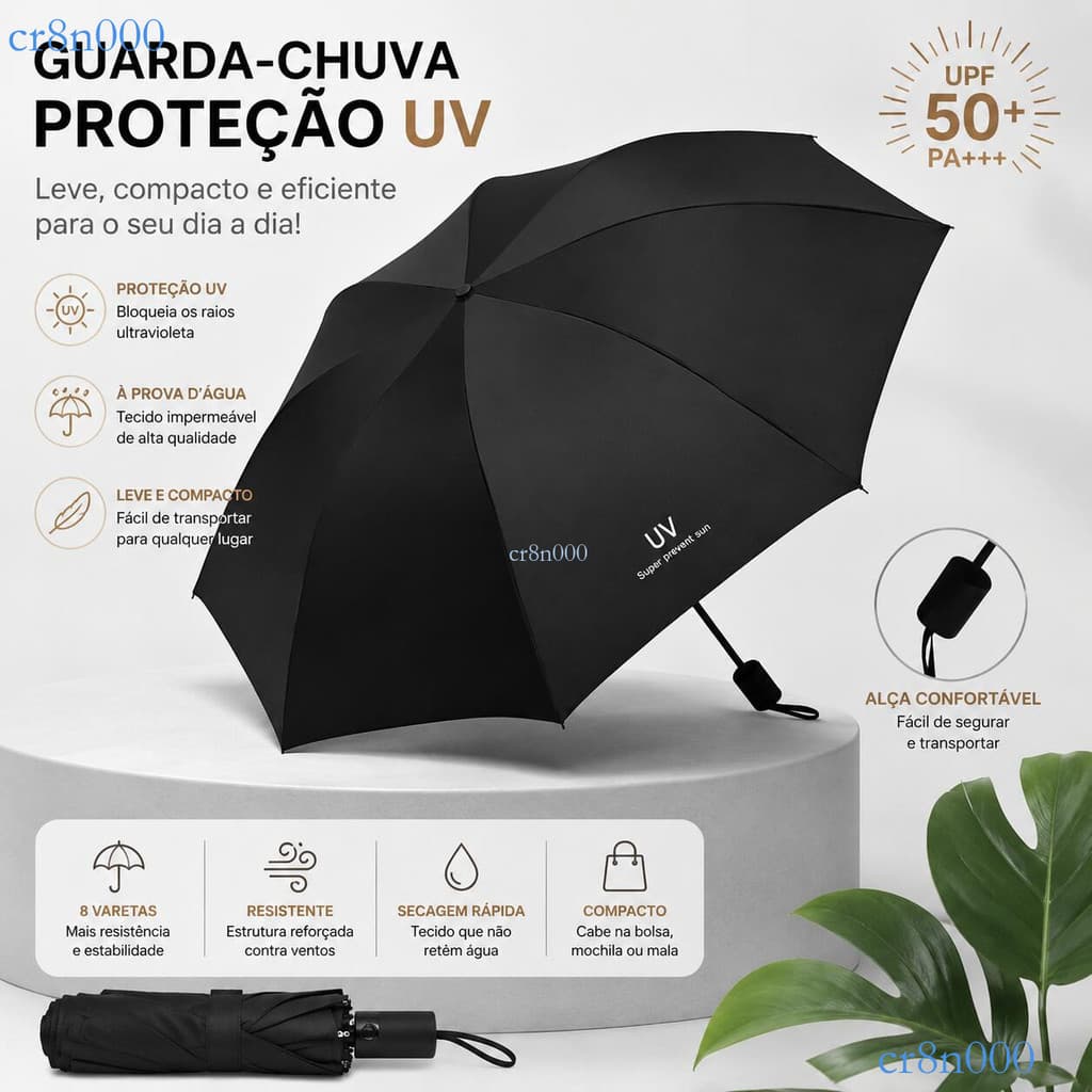 Guarda-chuva grande dobrável resistente ao vento, com proteção UV, ideal para uso diário de sol e chuva ✨cr8n000