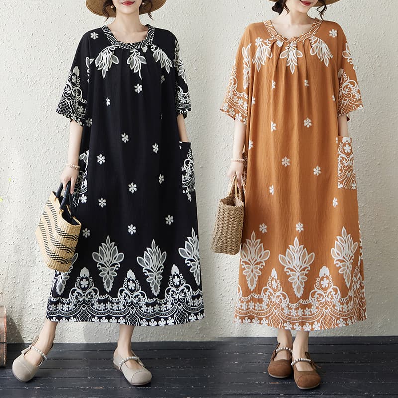 Oladivi Plus Size Moda Impressa Feminina Vestido Boêmio Manga Curta Casual Solto Oversized Verão Túnica Longa 813 D050
