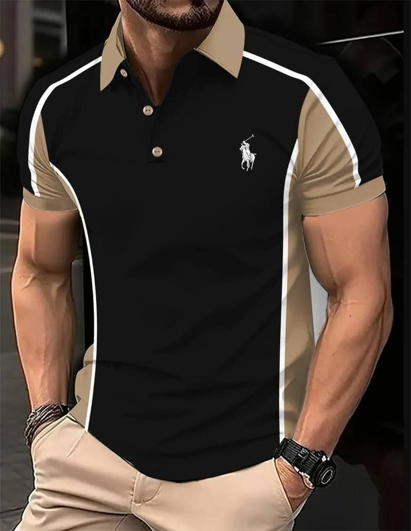 Camisa polo Masculina Com Acabamento Em Cores Contrastantes E Mangas Curtas Respiráveis Para Uso Diário De Negócios
