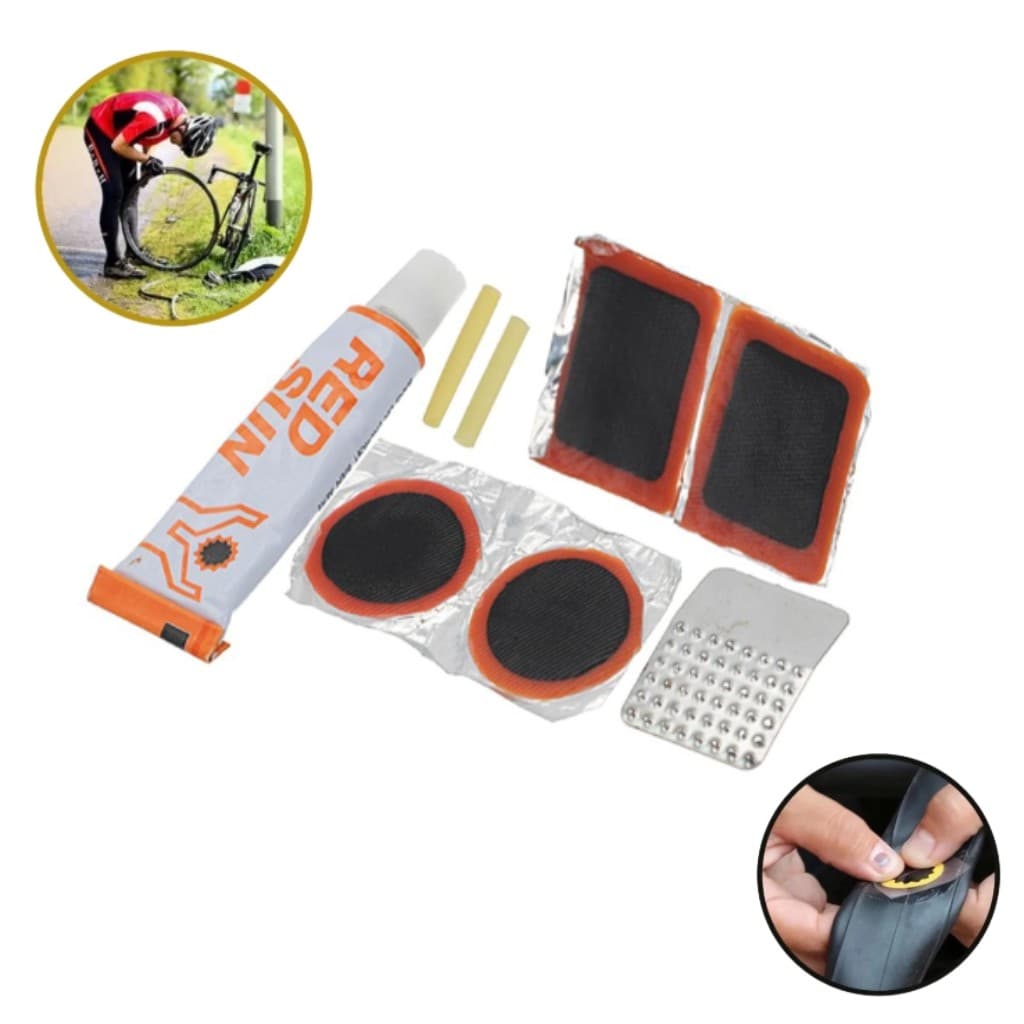 Kit 8 Pçs Reparo Concerto Pneu Bike Bicicleta Remendo Cola Conserto de Roda Camara inflar Cola Borracha Lixa Cola