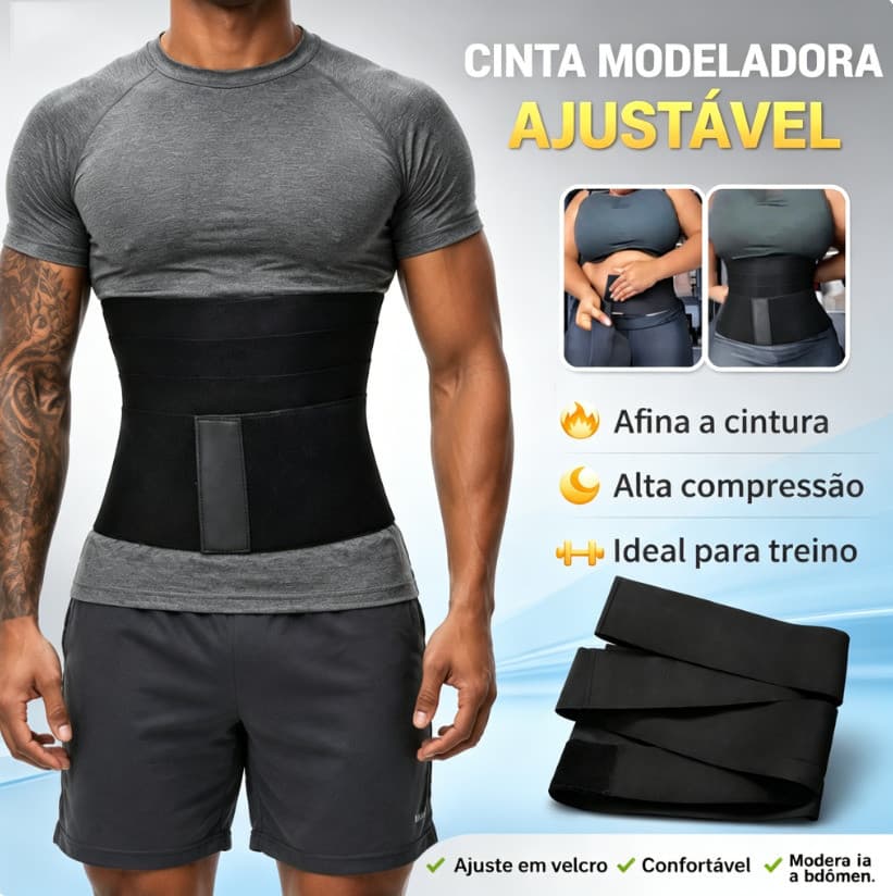 Cinta Ajustável Unissex 3M/5M – Faixa Redutora de Medidas Preta com Proteção e Suporte para a Região Lombar M03/M04