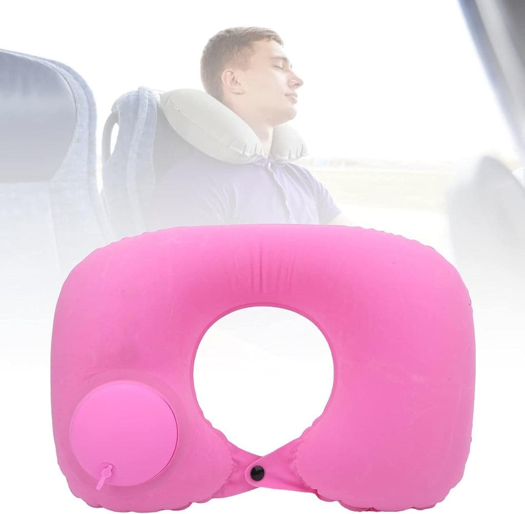 Almofada De Pescoço Inflável Viagem Com Bomba Manual Travesseiro Avião Ônibus Carro Portátil Confortável