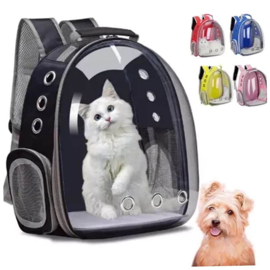 PRETO - Mochila Pet Transporte para Cães e Gatos Visão Ampla com Entrada de Ar