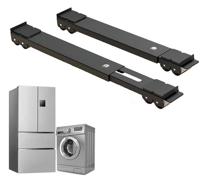 Base Ajustável com Rodízios para Mover Móveis, Suporte Reforçado para Geladeira, Fogão e Máquina de Lavar, Capac. 200kg