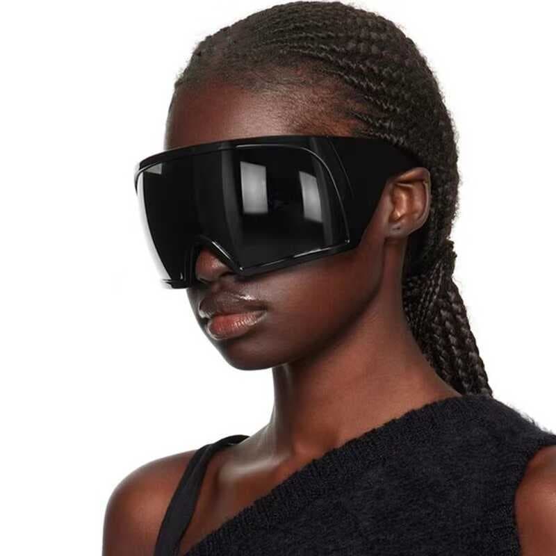 Grande quadro máscara facial senhoras óculos de sol europeu americano tecnologia sentido óculos de sol masculino óculos