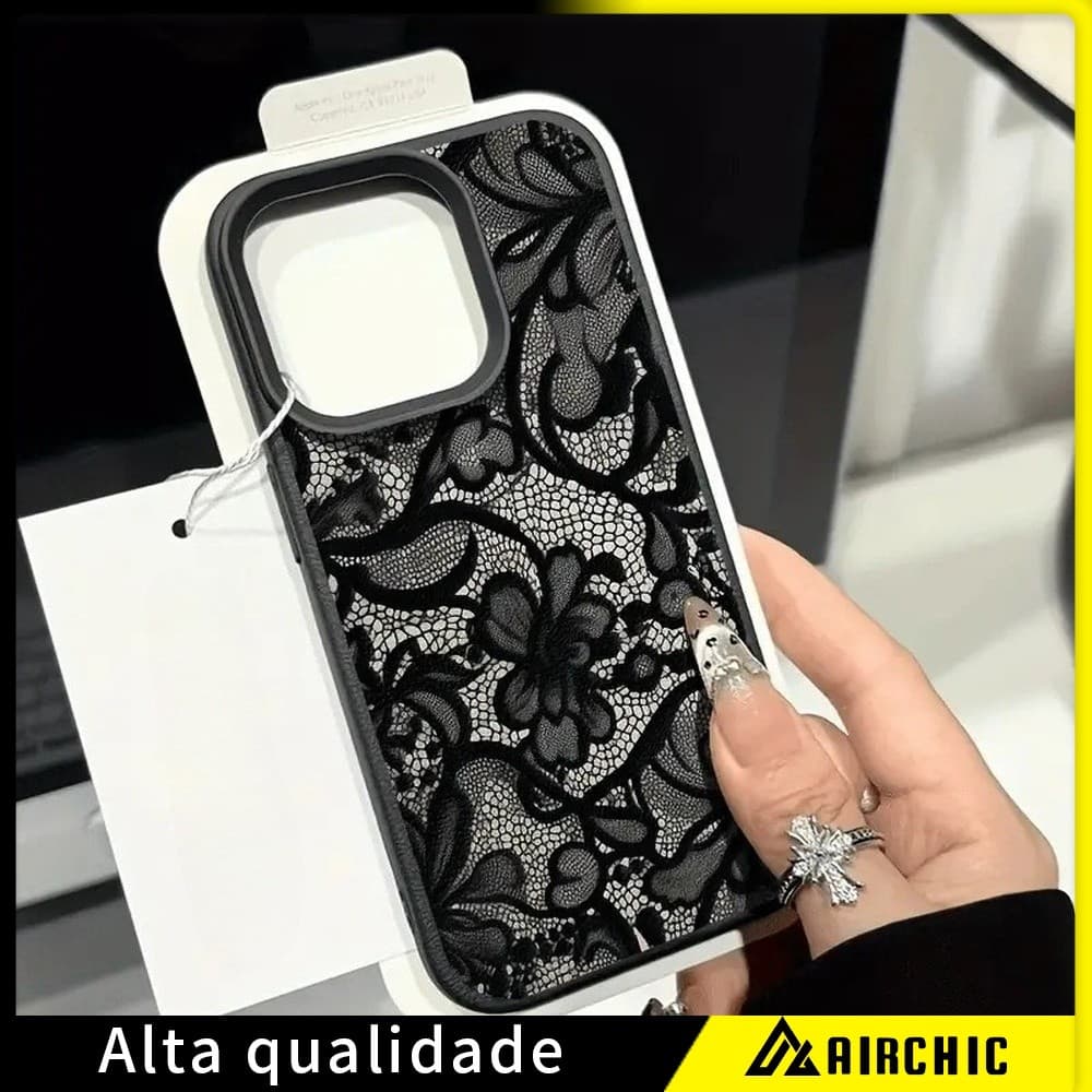 Capa De Telefone Com Padrão De Flores De Renda Preta Para iPhone 17 16 15 14 13 12 11 Pro Max Plus XR XS Lichia