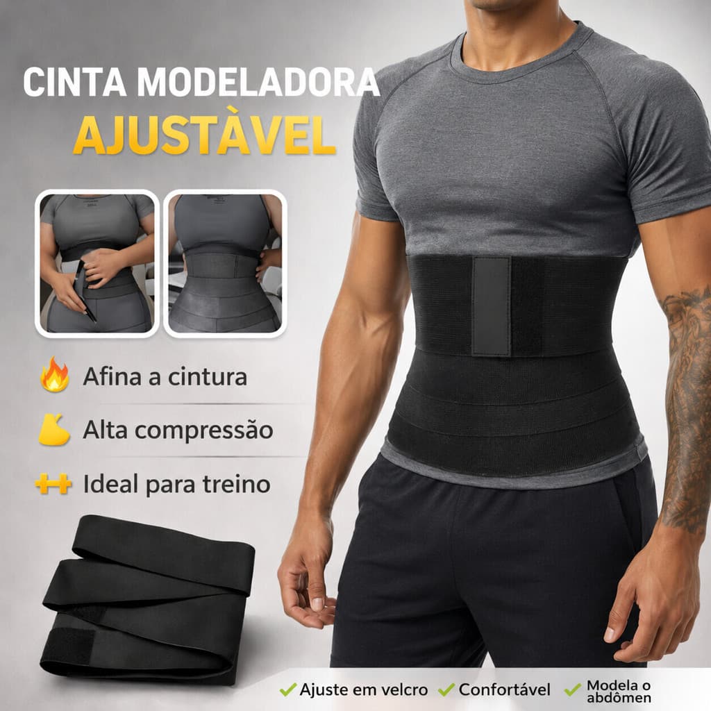 Cinta Faixa Redutor de Medidas 3M/5M – Ajustável Unissex, Modeladora Corporal Preta com Suporte Lombar M03/M04