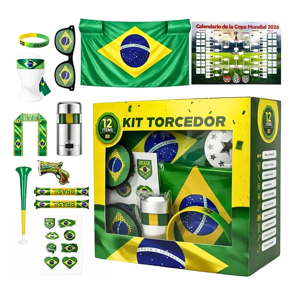 Kit Torcedor Brasil 12 Itens Completo Copa Do Mundo 2026