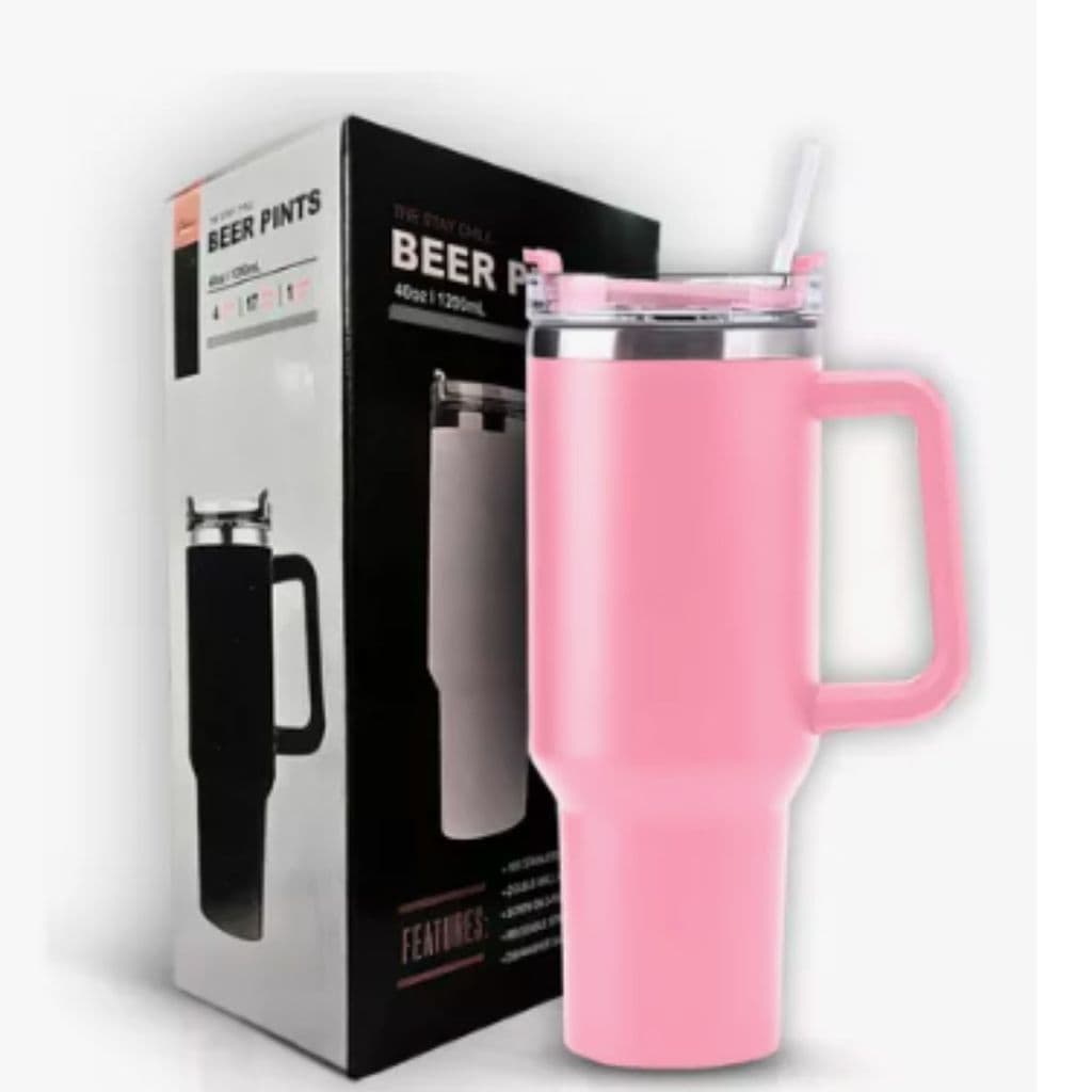 Copo Termico Gigante 1,2l Inox Com Tampa E Canudo Rosa