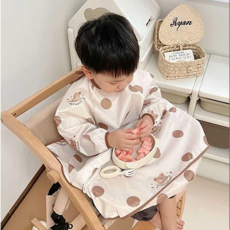 Bebê comendo cadeira de jantar de uma peça de manga comprida anti-vestir macacão infantil à prova d'água anti-sujeira fe