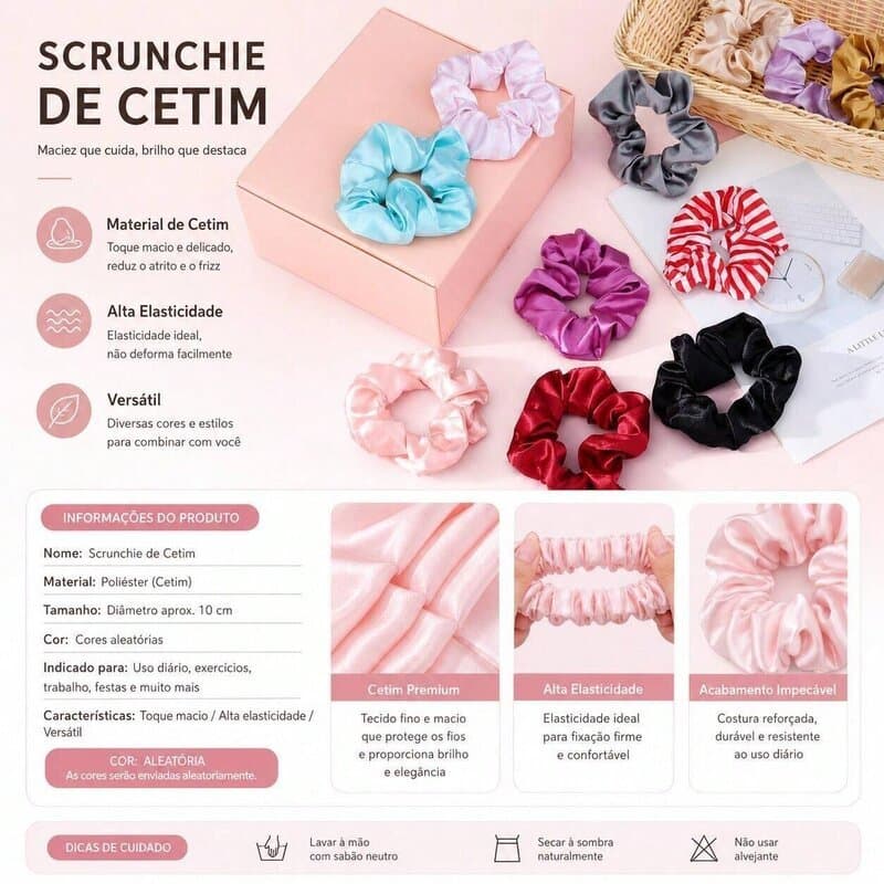 Kit 12 Scrunchies de Cetim Silk Touch – Proteção Antifrizz e Conforto Para Uso Diário---WJ Store