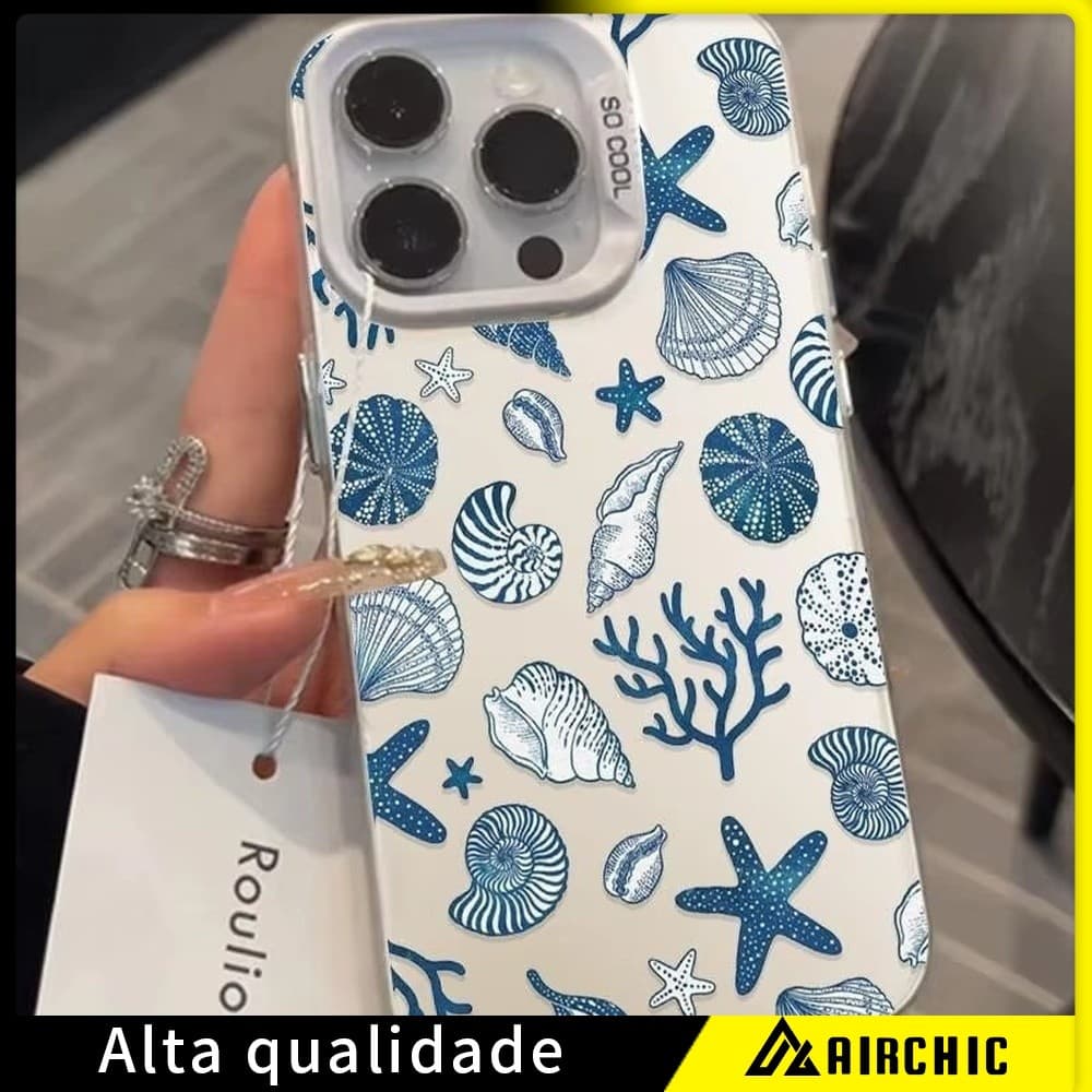 Conchas Estrelas do Mar Capinha Capa Para iPhone 7 8 14 15 16 Plus XS X XR 11 12 13 17 Pro Max Anti-Queda