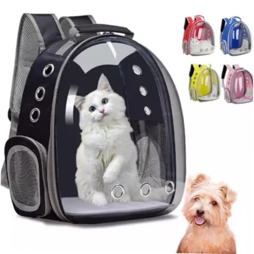 PRETO - Mochila Pet Transporte para Cães e Gatos Visão Ampla com Entrada de Ar