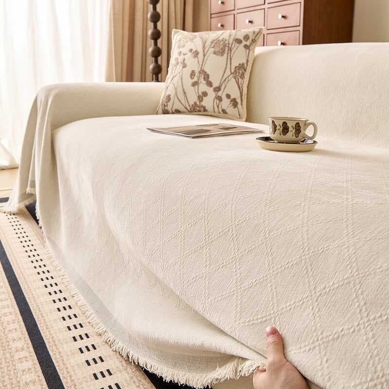Toalha de sofá estilo creme nórdico, simples e moderno, capa de sofá, uma peça inteira, tudo incluído, almofada, quatro