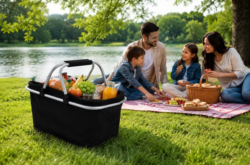 Cesta Térmica Dobrável 34L com Alça Reforçada Bolsa Piquenique Praia Camping Premium