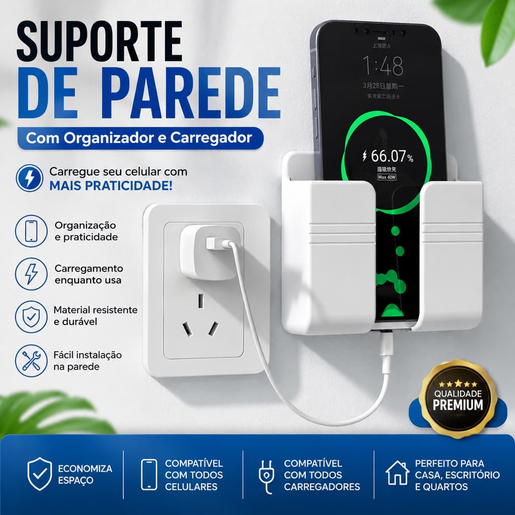 Suporte de Parede para Celular Universal Organizador Prático Adesivo