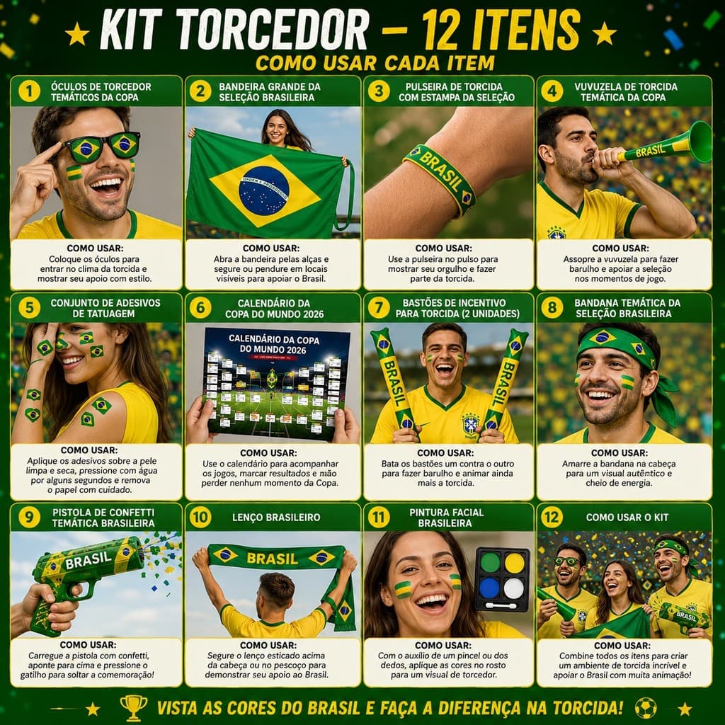 KIT TORCEDOR - 12 ITENS (COPA DO MUNDO)