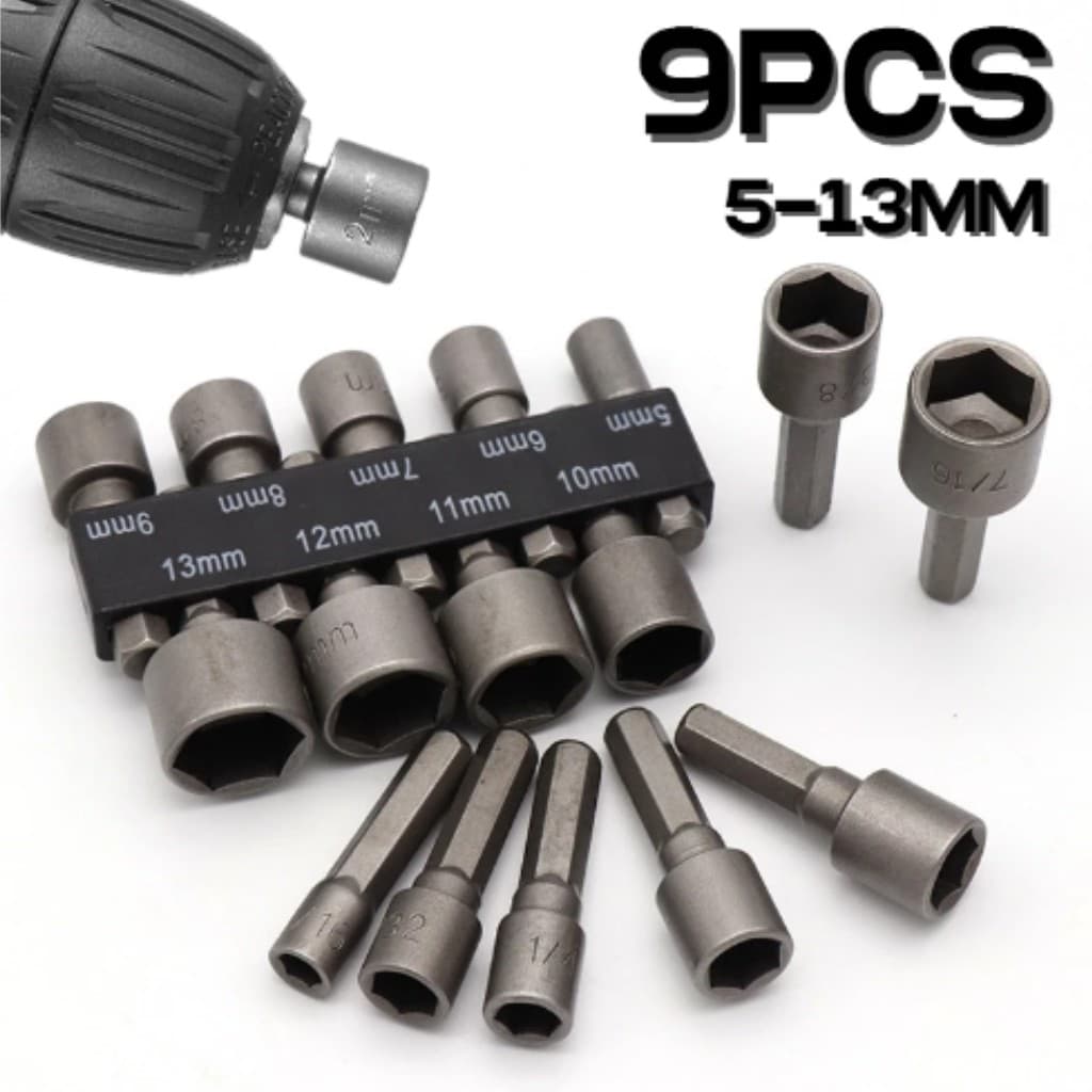 Kit 9 de Jogo de Bits Soquete Canhão para Parafusadeira 5 A 13mm
