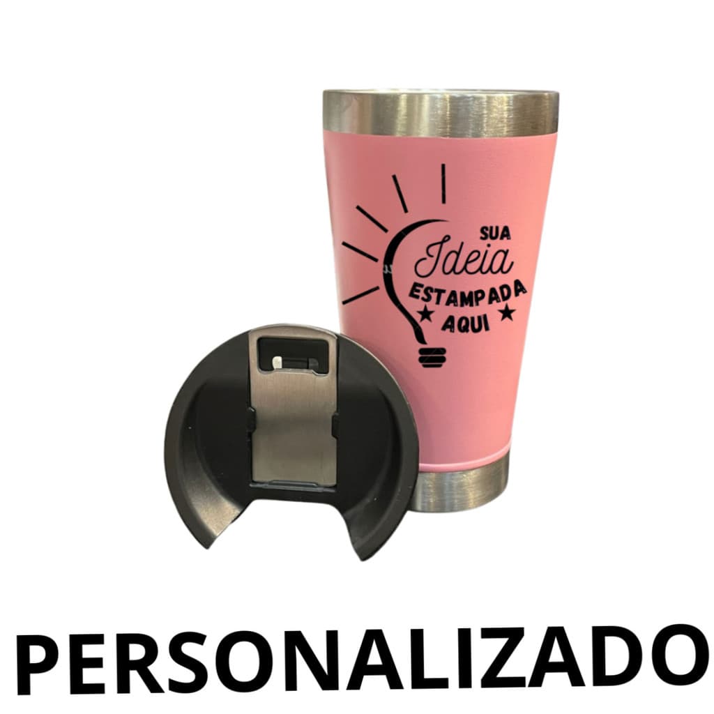Personalizado - Copo Térmico Inox com TAMPA e ABRIDOR (473 ml) - Rosa