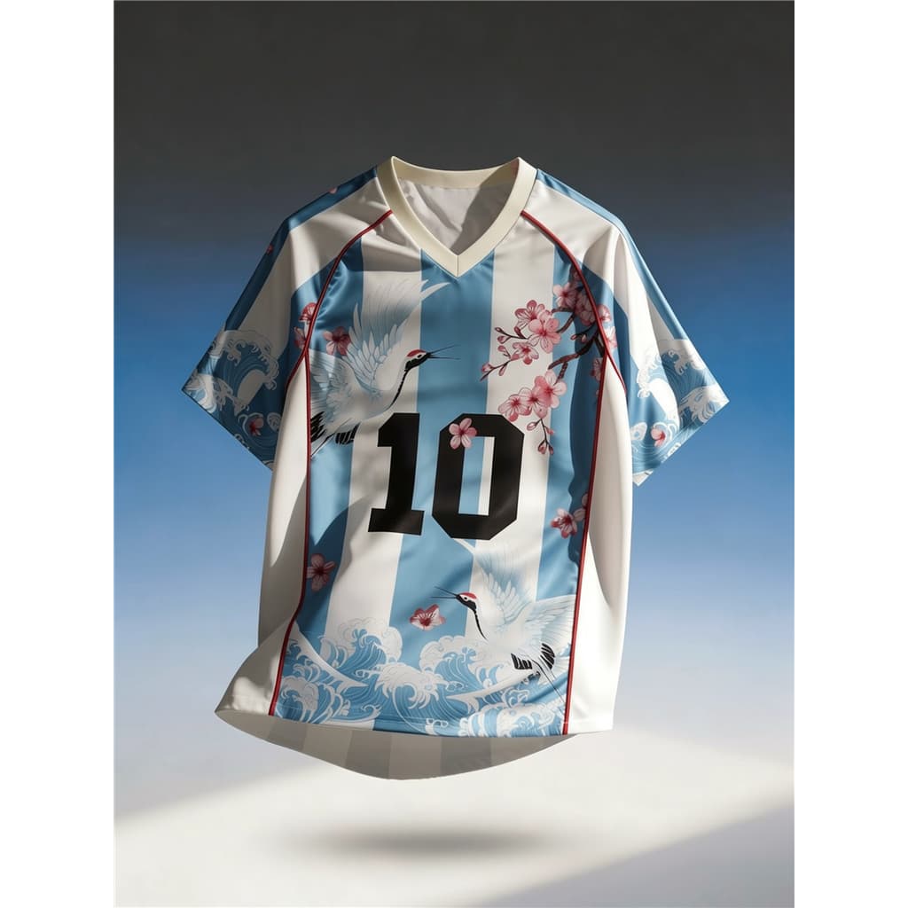 2026 Camisa estampada com decote em V da Copa de Futebol, Argentina Azul Branco Cor Combinando Camisa Confortável Respir