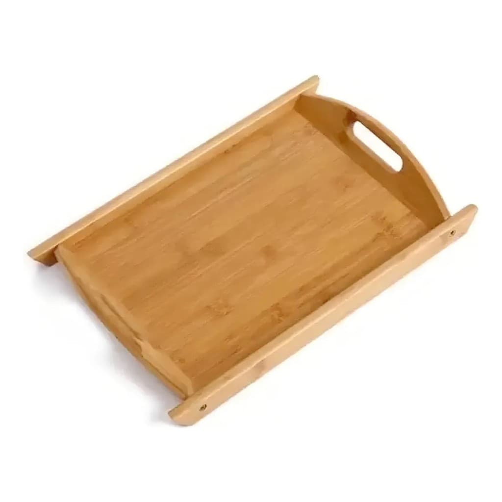 Bandeja De Bambu Retangular Com Alças 34x23cm Servir Café Chá