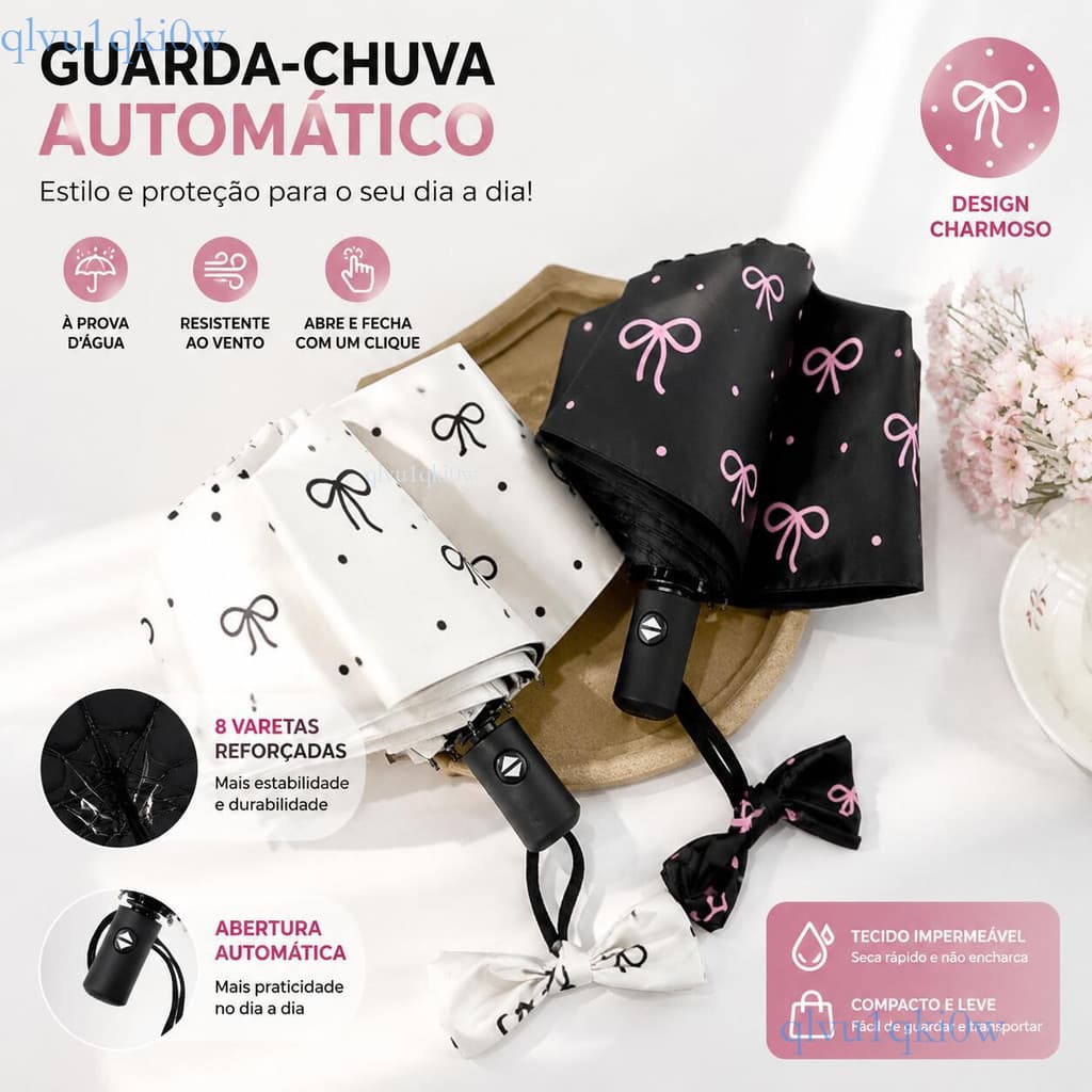 Guarda-chuva com laço e bolinhas, alta qualidade, proteção UV, versátil para sol e chuva ✨310ckz