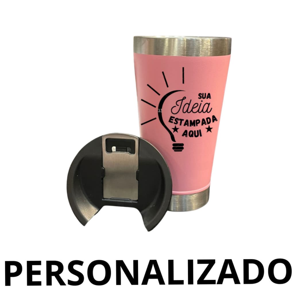 Personalizado - Copo Térmico Inox com TAMPA e ABRIDOR (473 ml) - Rosa