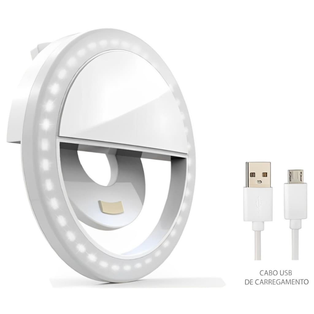 Ring Light Clip para Celular LED Recarregável Universal Selfie Live Vídeo Notebook 3 Níveis de Luz