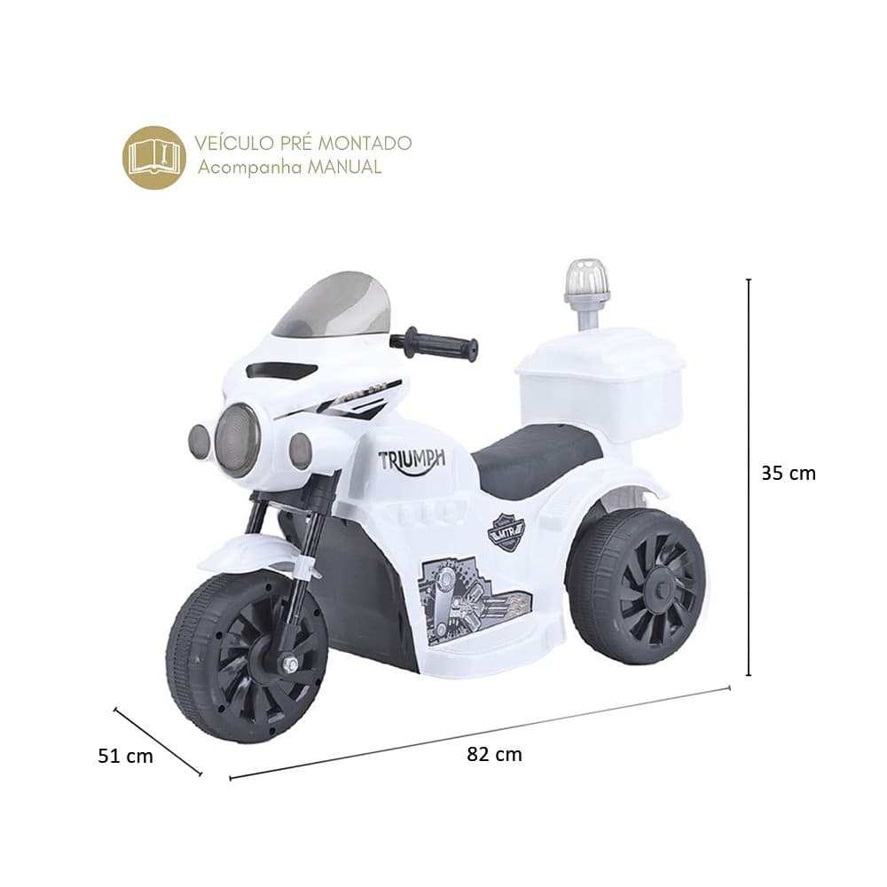 Moto Infantil Eletrica Sirene e Bau Branca
