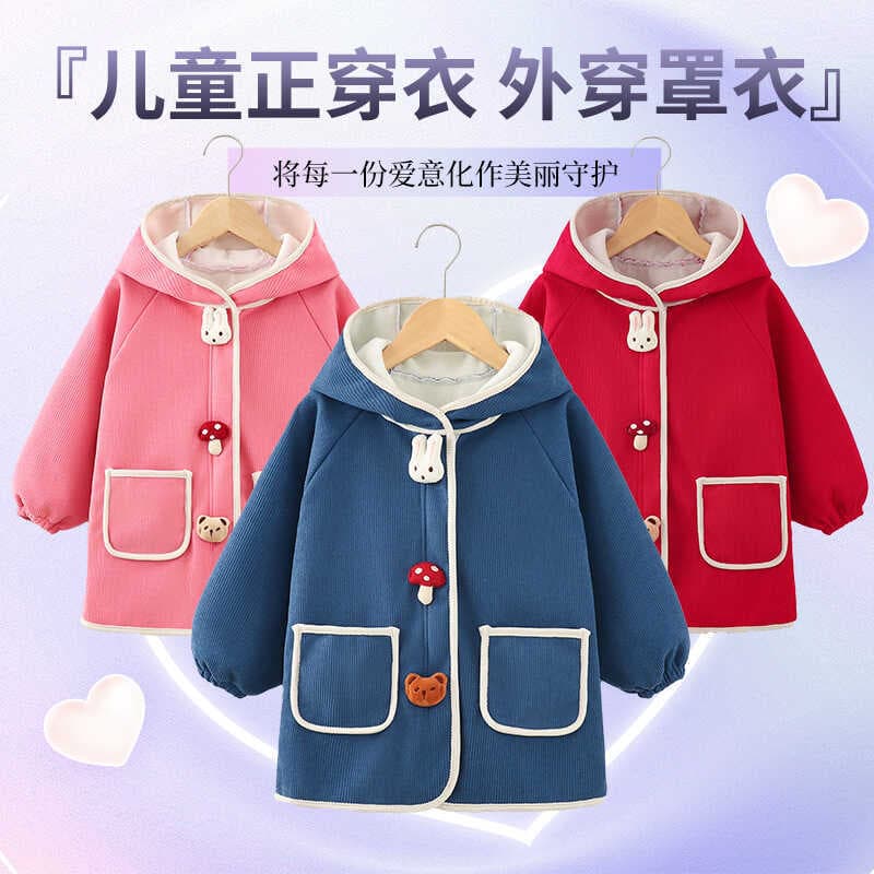 Macacão infantil médio grande estilo ocidental, forro de lã infantil, jaqueta com capuz espessada, outono inverno, roupa