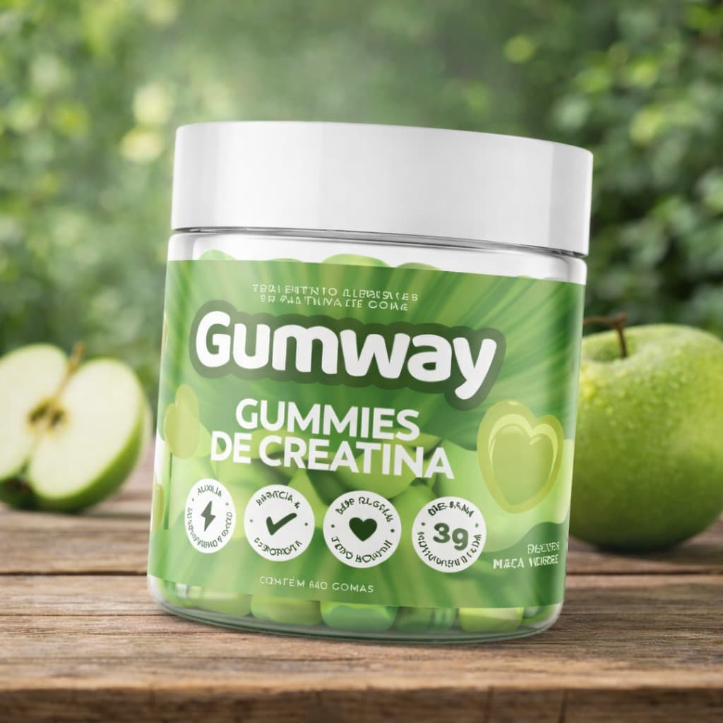 Creatina Monohidratada Gumway Maça Verde 60un 1,5g por Goma Energia Força Performance Sem Lactose Glúten