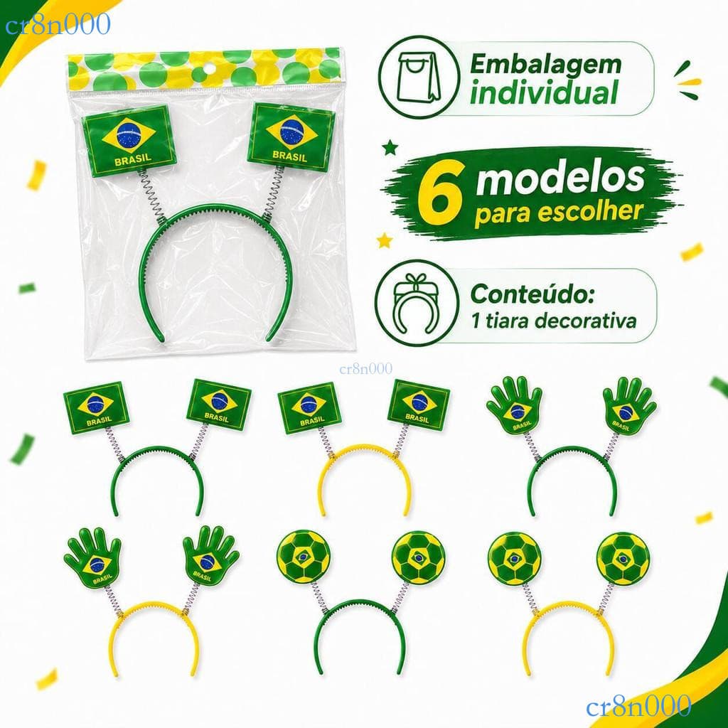 Tiara de Torcida Brasil Verde e Amarela com Mola para Futebol Copa Festa e Dia de Jogo ✨cr8n000