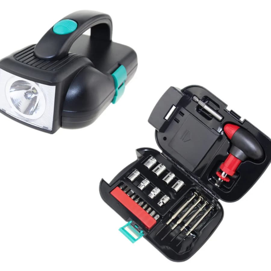 Kit Ferramentas Domésticas 24 Peças com Lanterna LED Maleta Multiuso