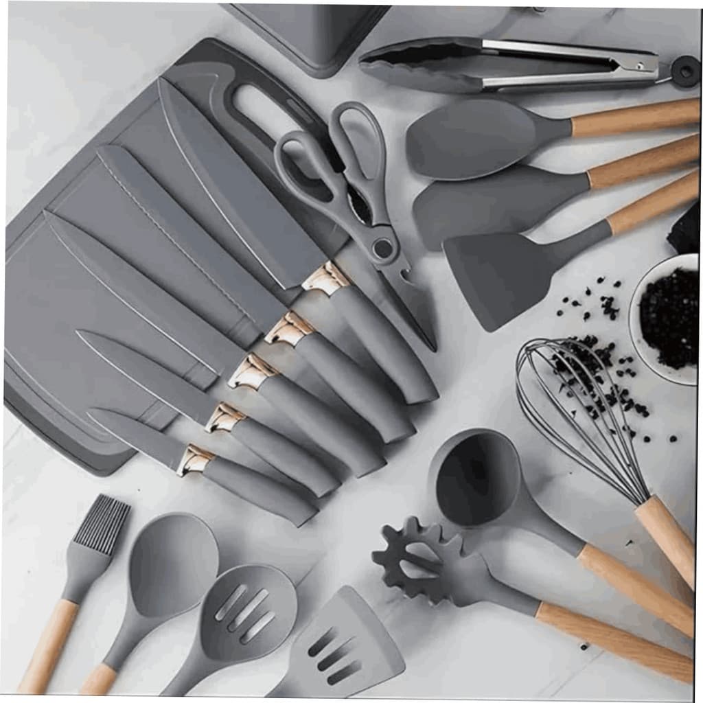 CINZA - 19 peças -Conjunto de Utensílios de Cozinha Completo