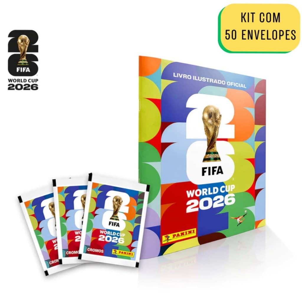 Álbum Copa do Mundo + 50 Envelopes de Figurinha FIFA 2026 - Livro Ilustrado Colecionável