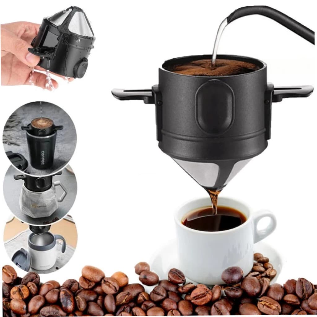 Filtro de Café Dobrável Inox 304 Portátil Reutilizável Drip Coffee Camping Viagem Compacto