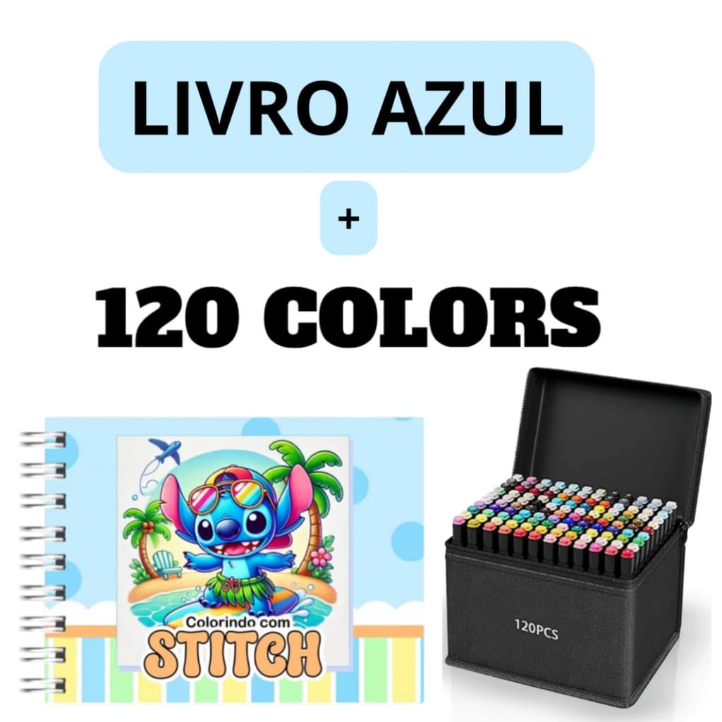 Kit Livro Colorir LIL. STI. (Azul) + 120 Canetas - Filme