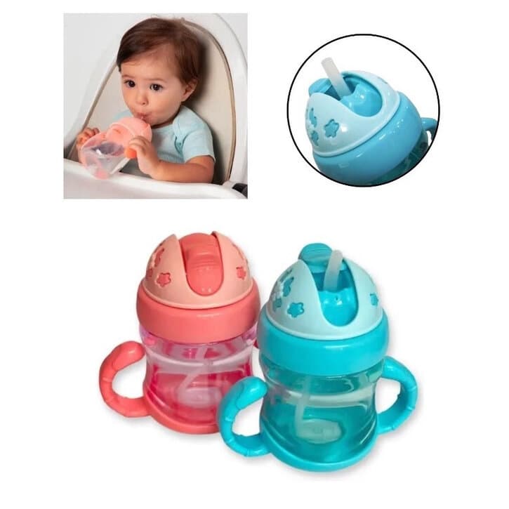 Copo de Treino Bebê 220ml com Canudo e Alças Anti Derramamento Garrafinha