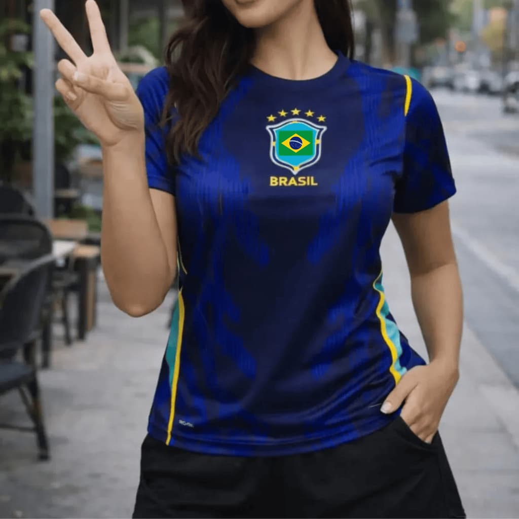 Camiseta Seleção Brasil Azul  Unissex Dry Fit Oficial– Esportiva Confortável P M G