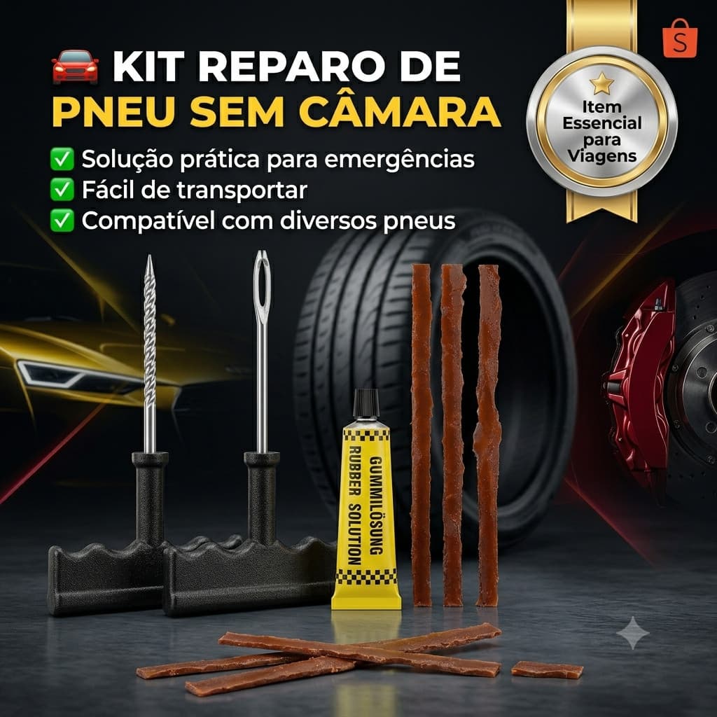 Kit Reparo Pneu Sem Câmara Macarrão Remendo Emergencial Moto Carro Bike