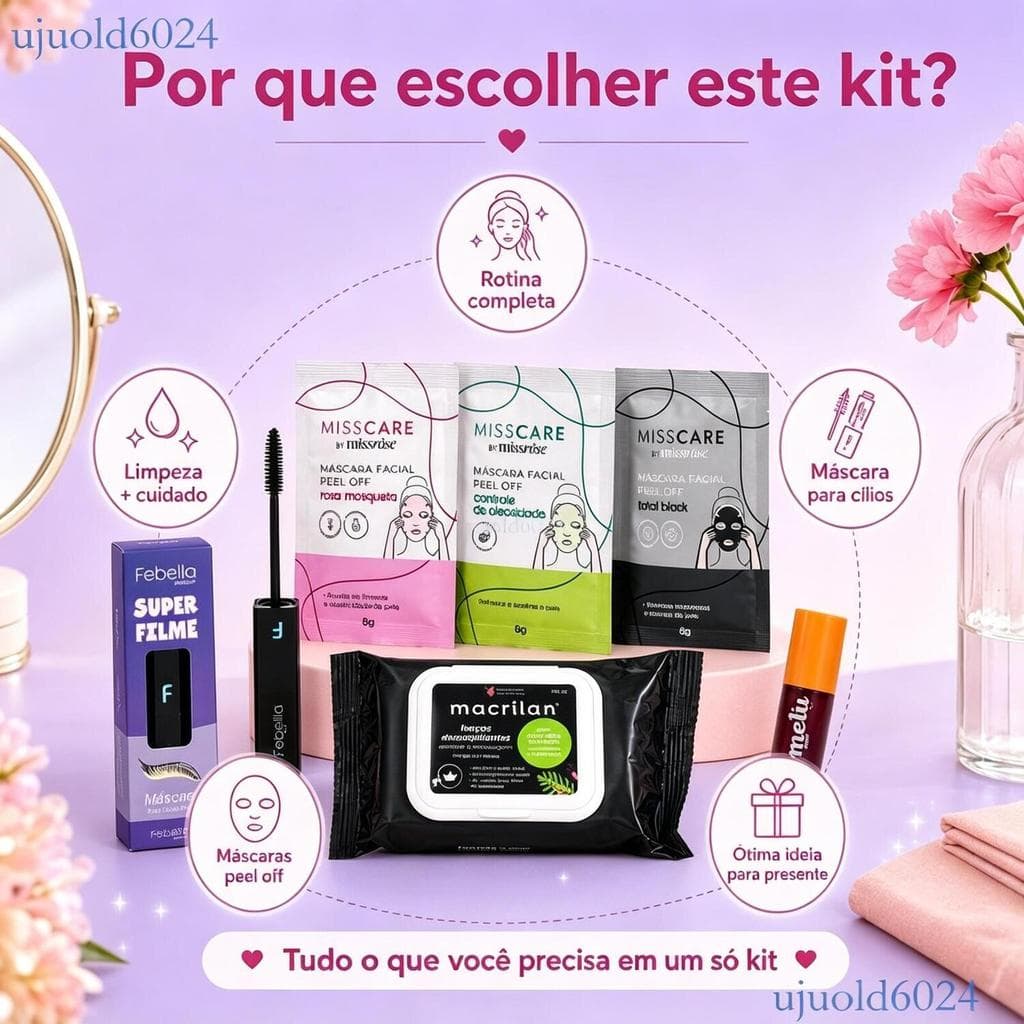 Kit Maquiagem E Skincare Máscara De Cílios Lenço Demaquilante Máscara Facial Peel Off Com Brinde ✨cr8n000