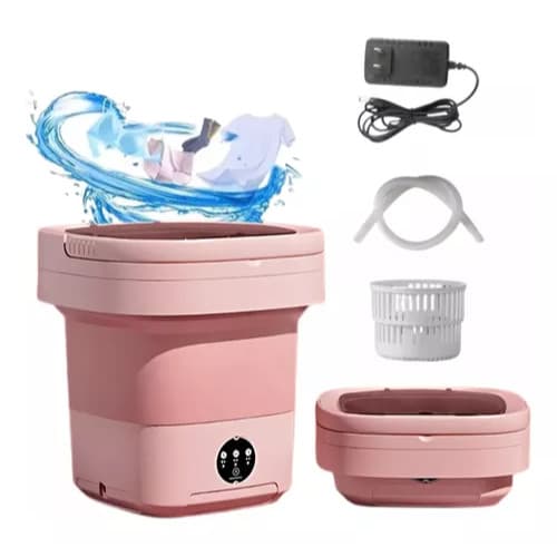 Mini Lavadora Dobrável - 11 Litros para Roupas Delicadas - Rosa
