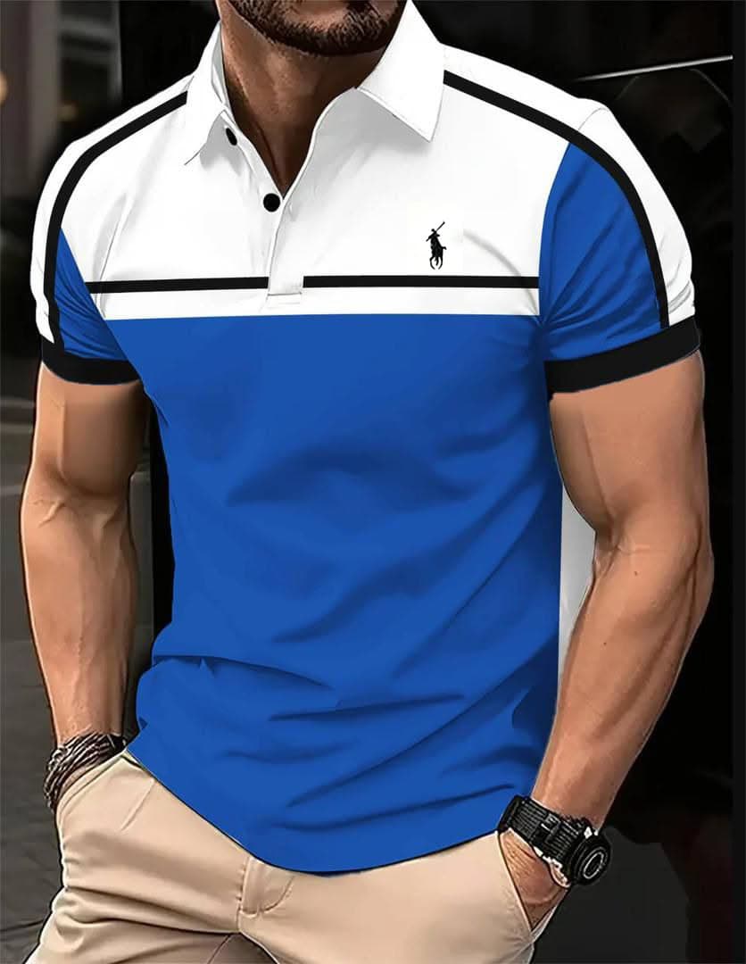 Camisa polo Masculina De Secagem Rápida Respirável , Elegante E Colorida Estampa Geométrica Esportiva casual 03