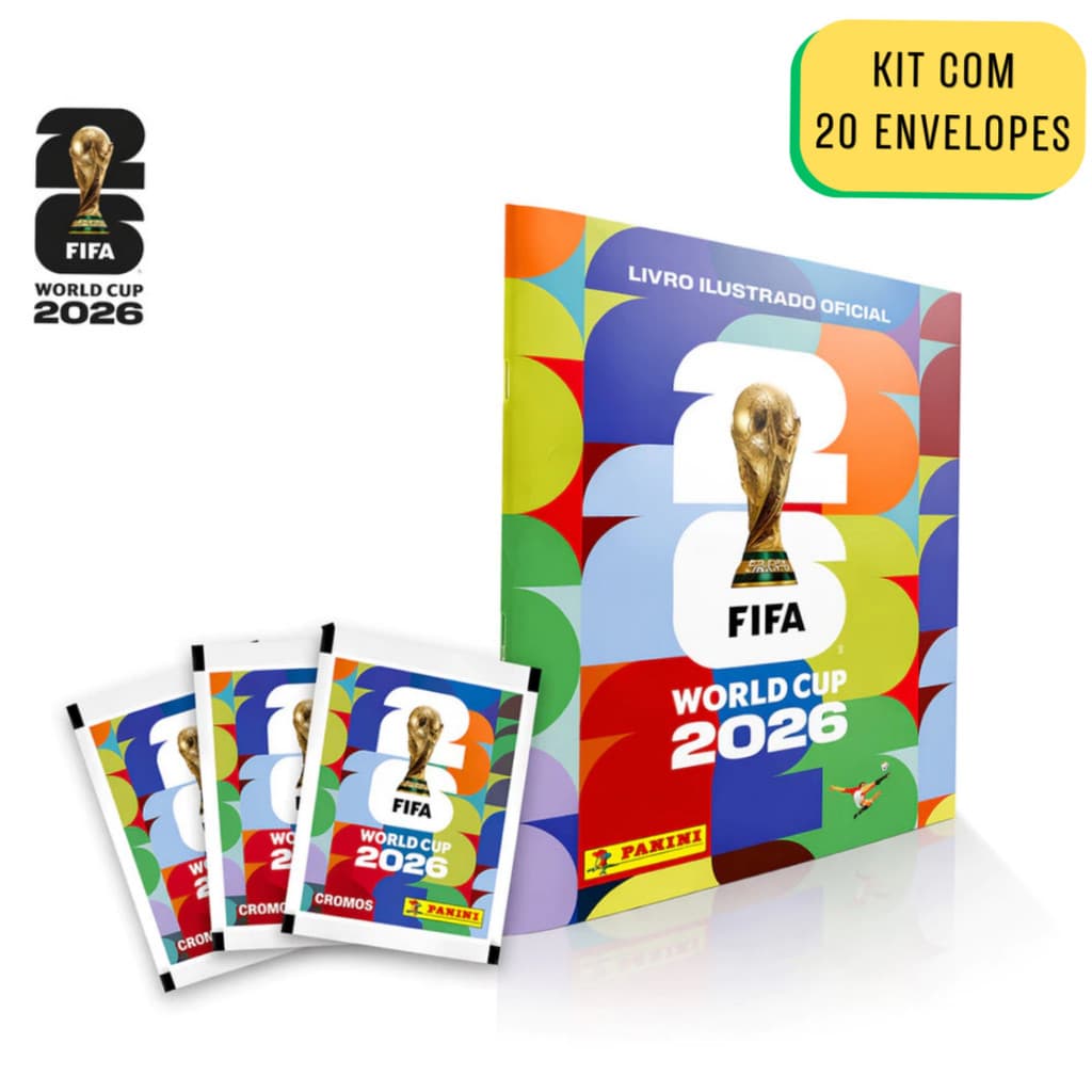 Álbum Copa do Mundo + 20 Envelopes de Figurinha FIFA 2026 - Livro Ilustrado Colecionável