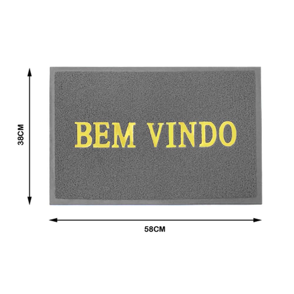 Tapete Capacho Bem-Vindo Emborrachado Anti-Derrapante Cinza