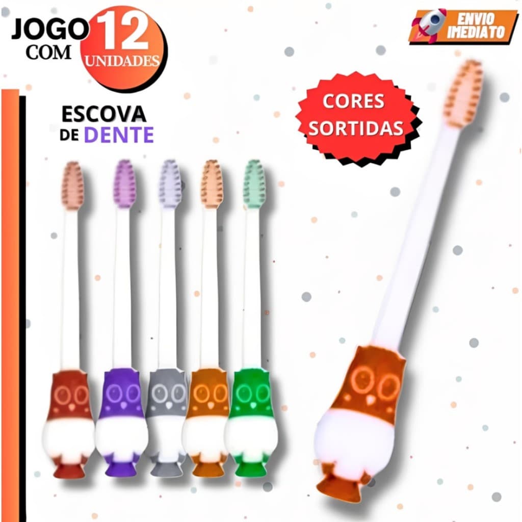 Kit 12 Escovas De Dente Infantil Macia Com Capa Protetora Cores Sortidas