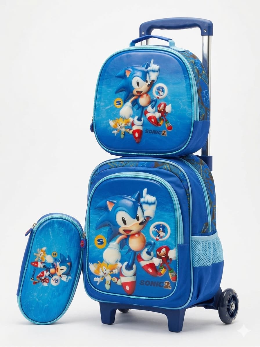 Kit Mochila 3D de Rodinha do Sonic