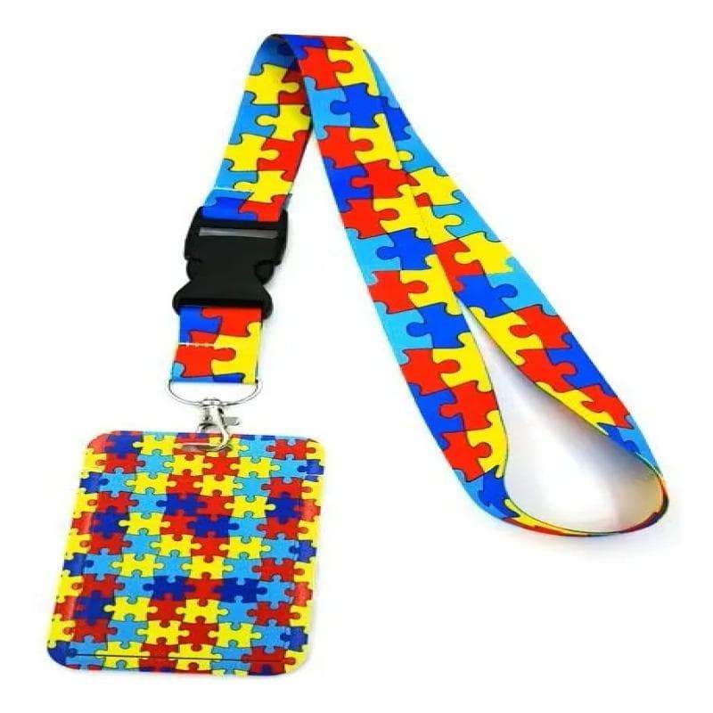 Porta Crachá de Identificação  Autismo + Cordão Quebra Cabeça Autismo– Inclusão, Segurança e Conscientização